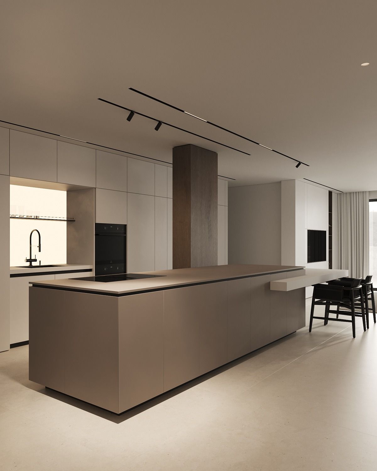 Cocina Minimal integrada con isla central